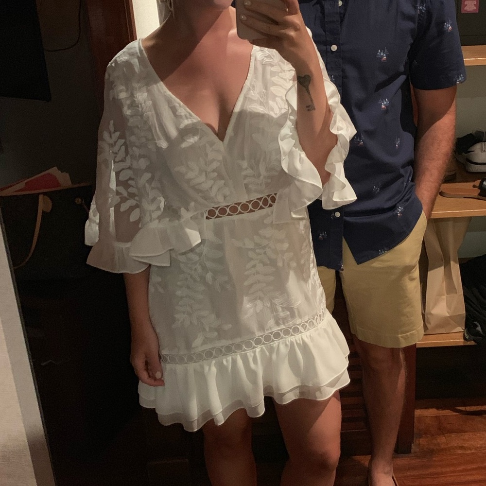 White Leafy Embroidered Dress